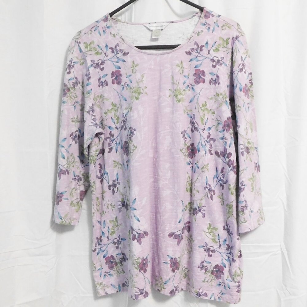 Christopher & Banks - Lavender Floral Scoop Neck 3/4 Sleeve Top - XL